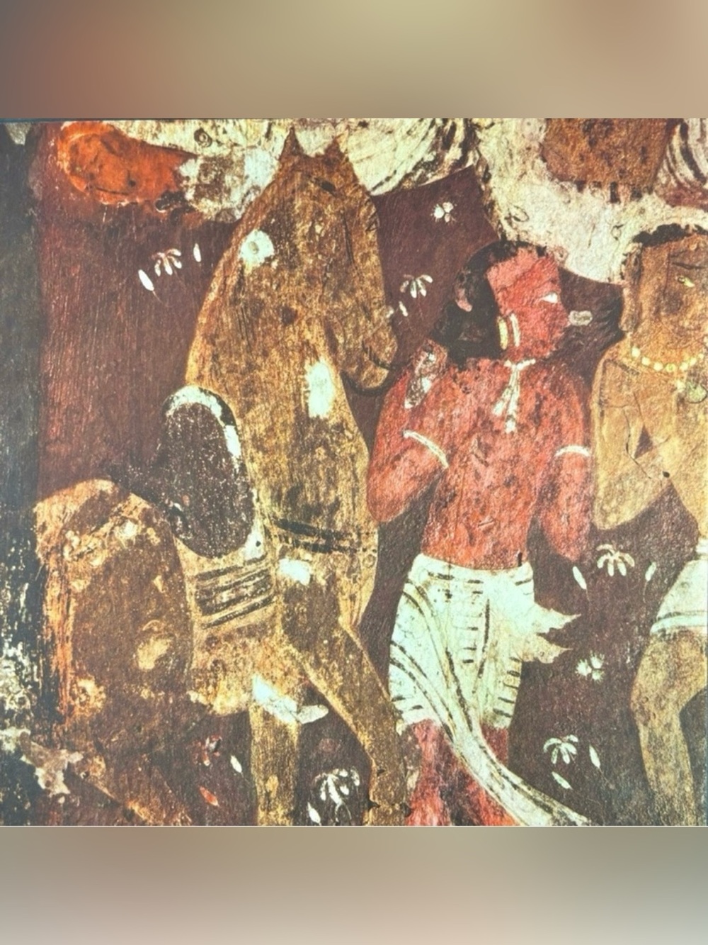 Man Horse Original Antique Vintage Fine Art INDIA Print Poster Ajanta Caves Wall